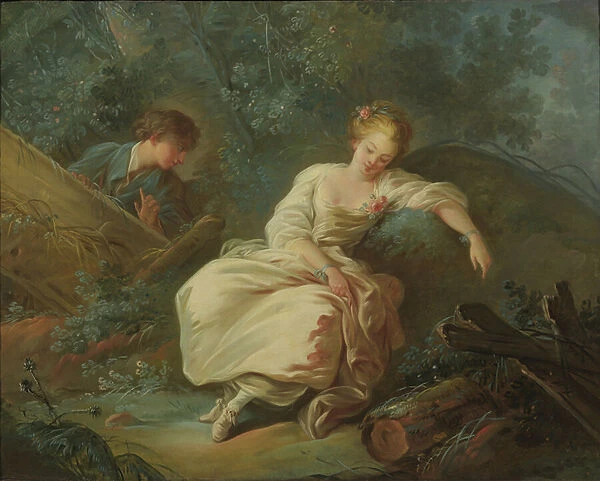 Young Couple in a Landscape (oil on canvas)
