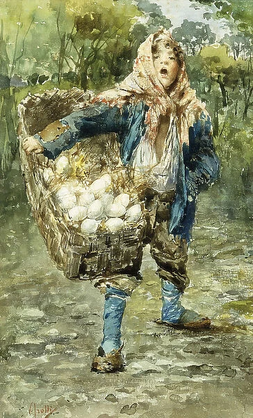 Young Egg Seller, (watercolour over traces of pencil heightened with white on paper)