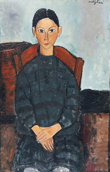 A Young Girl with a Black Overall, 1918 (oil on canvas)