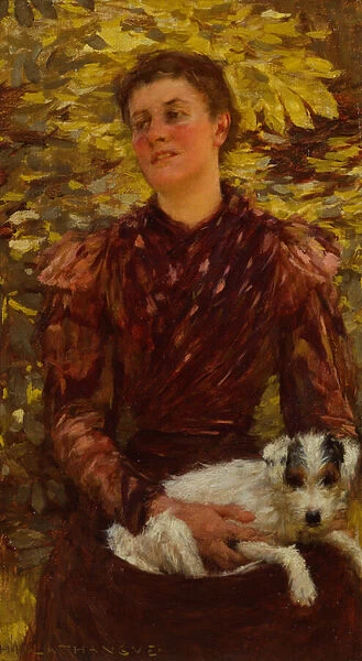 Young Girl With a Dog (oil on canvas)