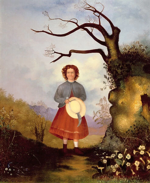 Young Girl in a Landscape with Primroses, c. 1850 (oil on canvas)