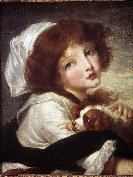Young Girl with Little Dog Painting by Jean Baptiste Greuze (1725-1805