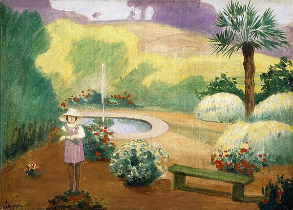 Young Girl near the Fountain, (oil on canvas)