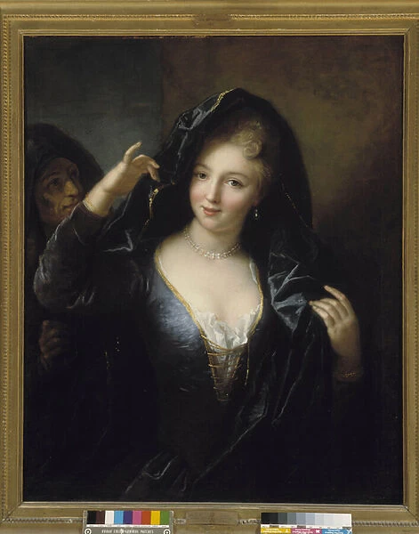 Young girl at the pearl necklace, 18th century (oil on canvas