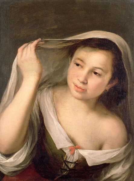 A young girl raising her veil (oil on canvas)