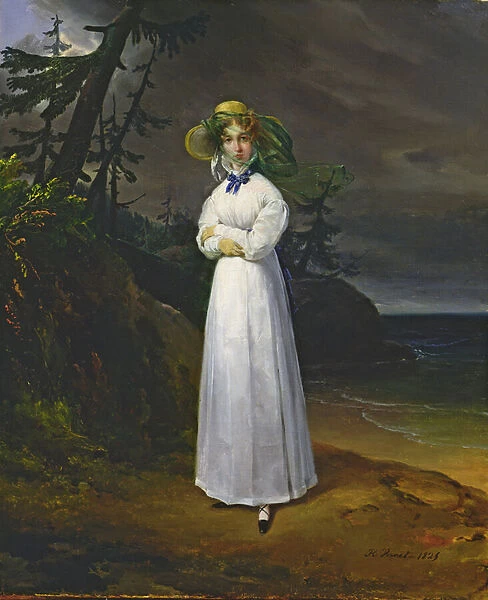 Young girl in a romantic landscape, 1825 (oil on canvas)