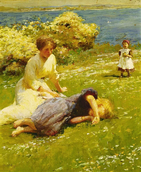 Young Girls on a Cliff Top, (oil on canvas)