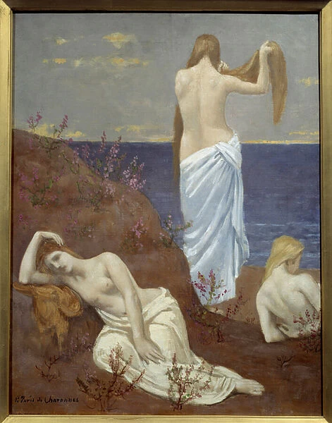 Young Girls on the Seaside Painting by Pierre Puvis de Chavannes (1824-1898