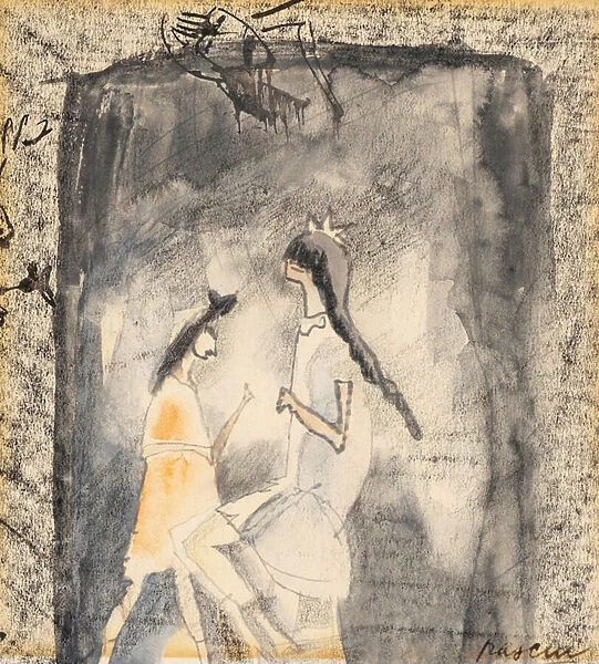 Two Young Girls (w  /  c on paper)