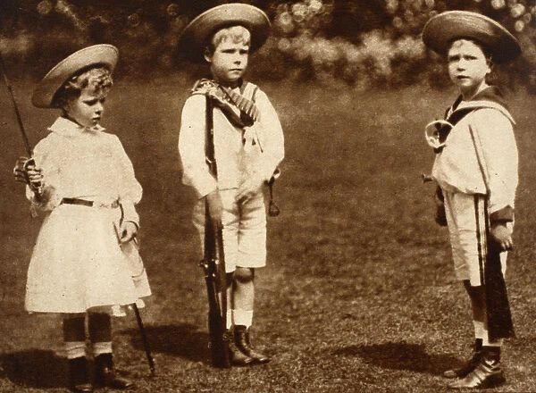A Young King Edward VIII Drilling His Siblings, the Duke of York and the Princess Royal