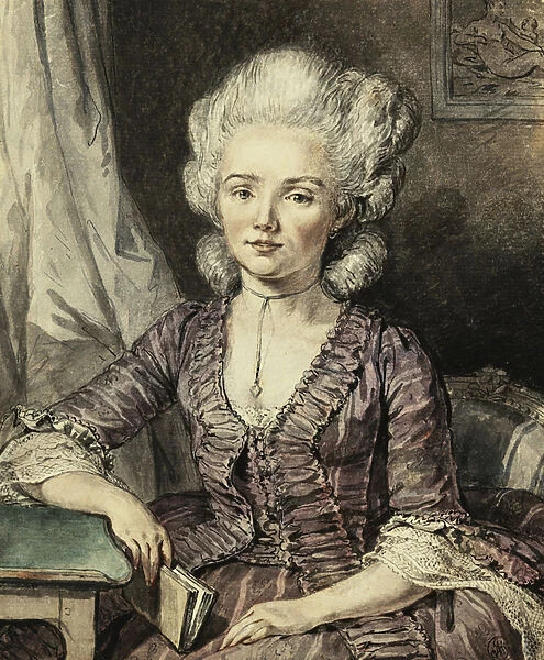 A Young Lady Seated by a Table with a Book, 1785 (pencil and red chalk