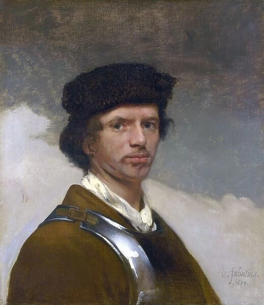 A Young Man in a Fur Cap and a Cuirass (probably a Self Portrait), 1654 ( oil on canvas)