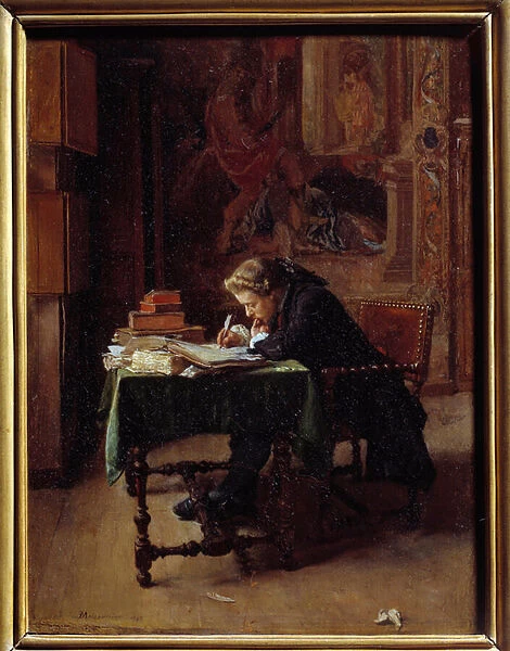 Young man writing in his office Painting by Ernest Meissonier (1815-1891) 1852 Sun