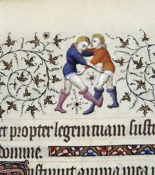 Two young men struggling Detail of one page of the manuscript '