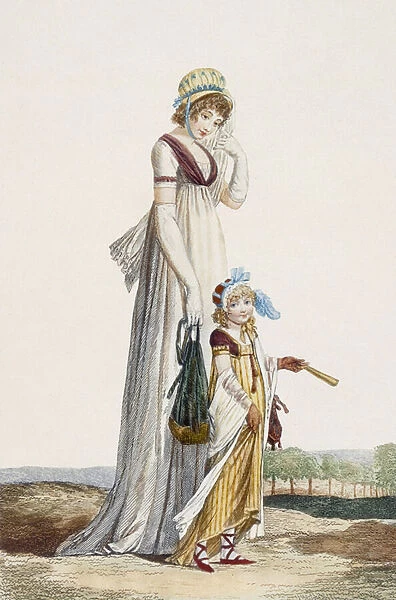 Young mother and child, 1800 (coloured engraving)