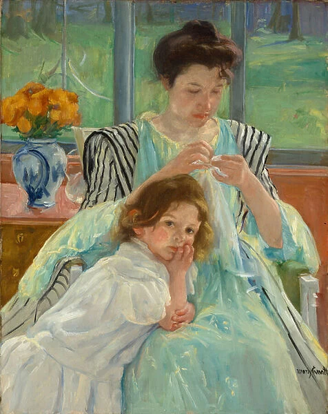 Young Mother Sewing, 1900 (oil on canvas)