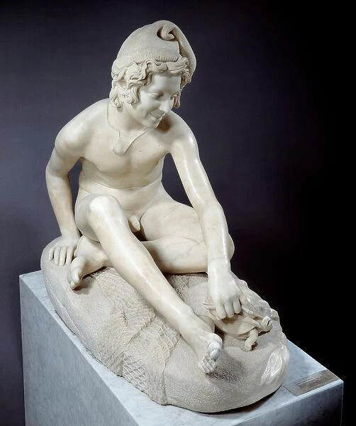 Young Neapolitan fisherman playing with a turtle Marble sculpture by Francois Rude