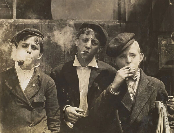 Three Young Newsboys Smoking, Saint Louis, Missouri, USA, 1910 (b  /  w photo)
