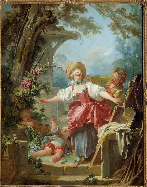 Two young people playing and playing. Painting by Jean Honore Fragonard (1732-1806) 1751