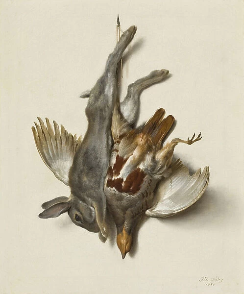 A Young Rabbit and Partridge hung by the Feet, 1751 (oil on canvas)