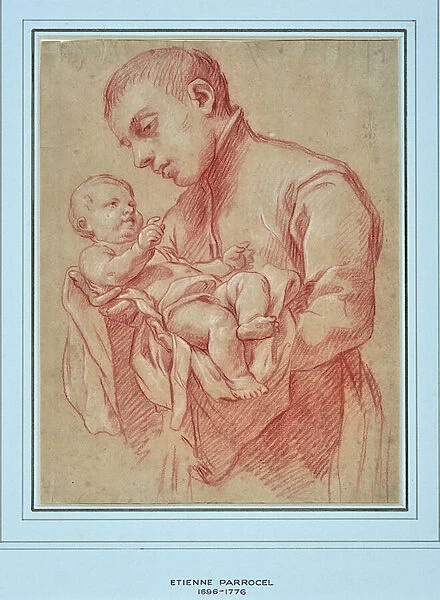 Young religious holding a child (drawing)