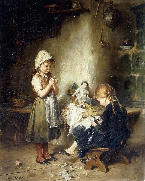 The Young Seamstresses (oil on canvas)