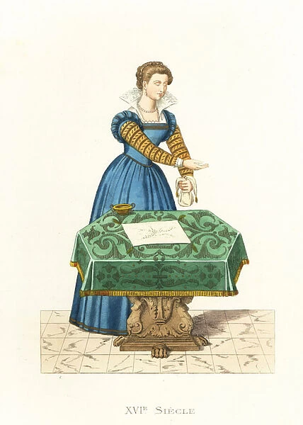 Young Venetian woman separating silk eggs, 16th century. 1867 (engraving)
