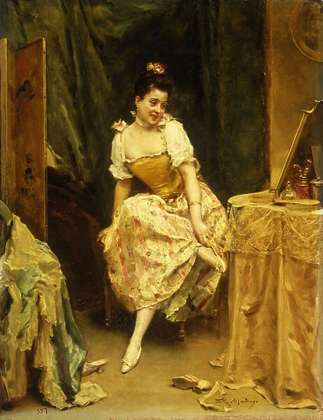 Young Woman at a Dressing Table, (oil on canvas)