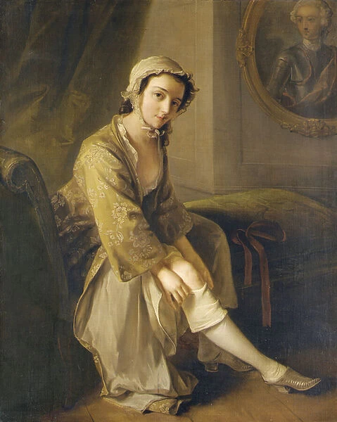 Young woman in a fawn dress (oil on canvas)
