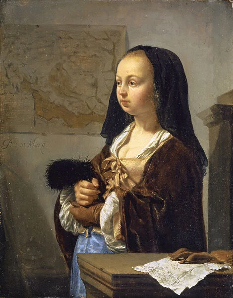 Young Woman with Feather Fan Prepared to Go Out, 1657-59 (oil on wood)