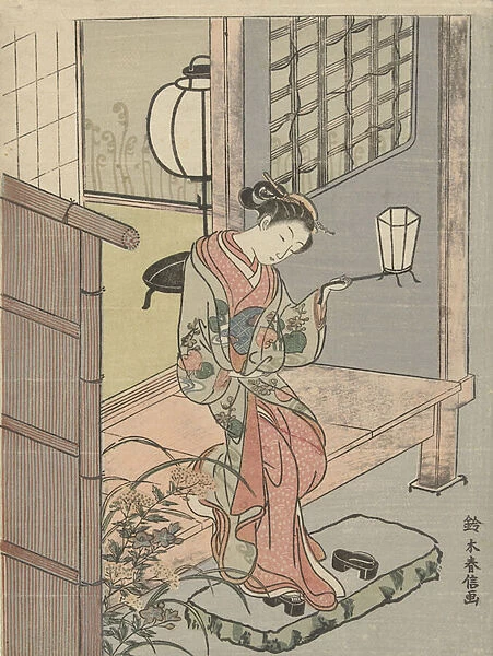 Young Woman with a Lantern, 1765-70 (colour woodcut)