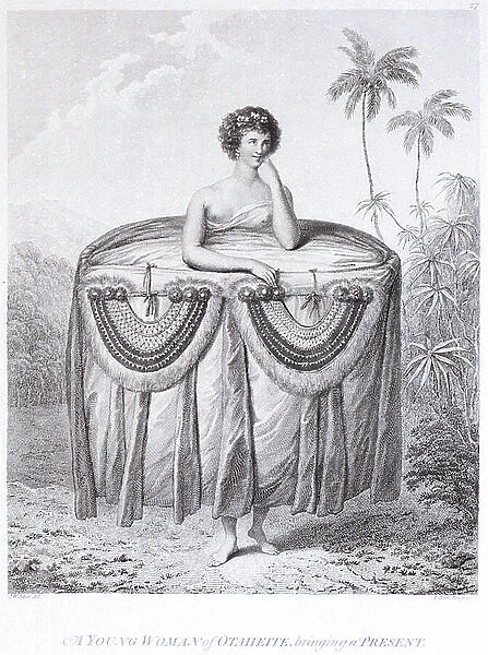 A young woman of Otaheite, bringing a present, 18th century (engraving)