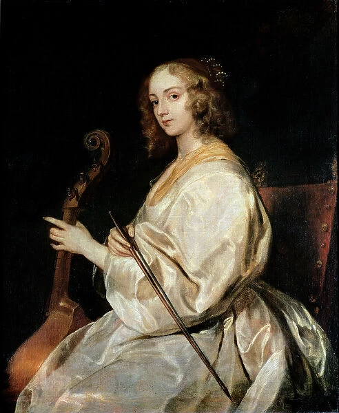 Young Woman Playing a Viola da Gamba (oil on canvas)