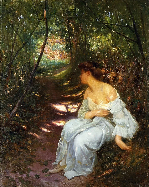 A Young Woman Seated on a Wooded Path, 1908 (oil on canvas)