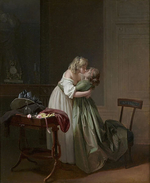 Two Young Women Kissing (Deux jeunes femmes s'embrassant), c. 1790-1794 (oil on canvas)