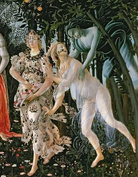 Detail of Zephyr, and Flora as the Hour of Spring, from the Primavera (tempera on panel