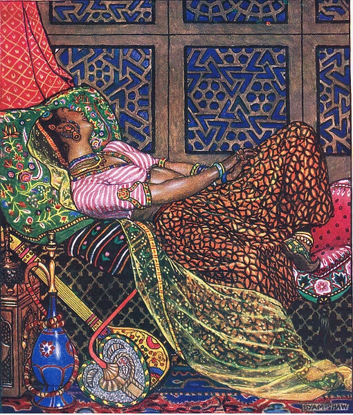 Zira in captivity, illustration from The Garden of Kama (and other lyrics from India), 1920 (colour litho)