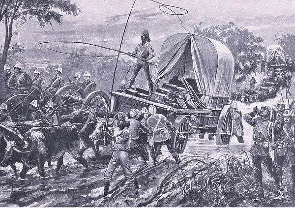 Zulu War: The Estowe Relief Force crossing a stream, April 1879