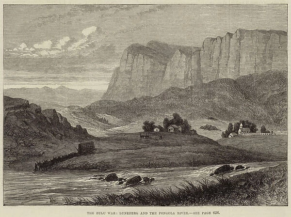 The Zulu War, Luneberg and the Pongola River (engraving)