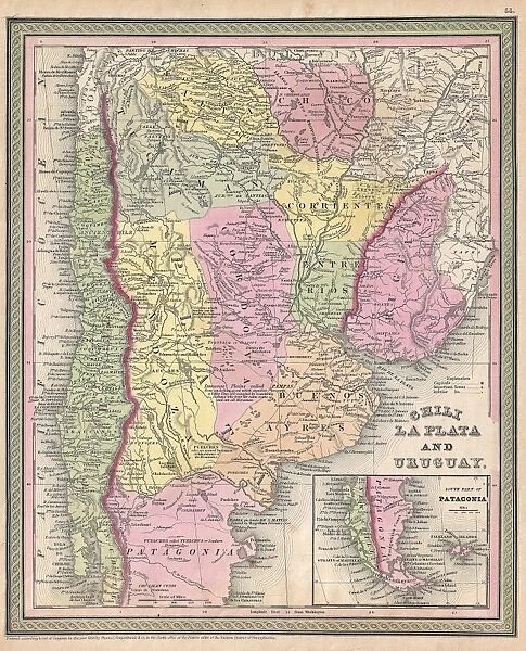 1853, Mitchell Map of Argentina, La Plata, Uruguay and Chili, topography, cartography