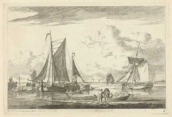 Beach and sea with several boats, Gerrit Groenewegen, 1793