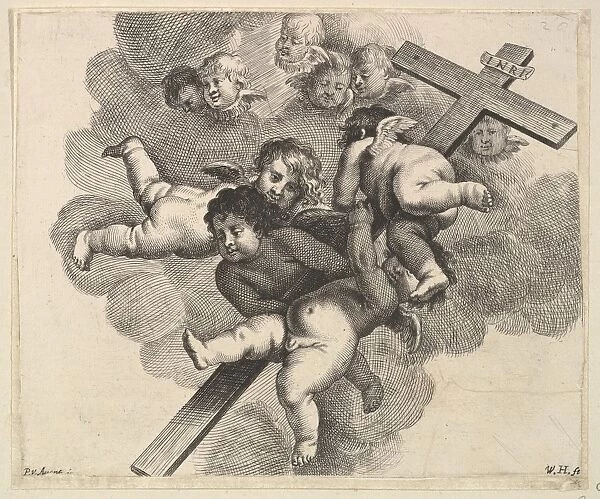 Four cherubs carrying cross 1625-77 Engraving