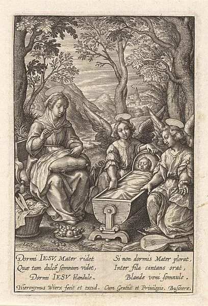 Christ child sleeps in the crib, Hieronymus Wierix, 1563 - before 1619