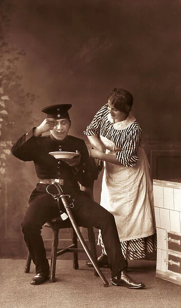 Couples love Germany Kitchens Army Saxony 1913