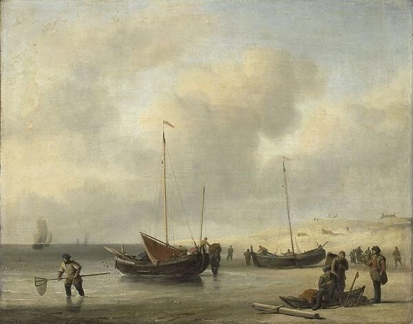 Fishing Boats on Shore, The Shore, Unloading a Fishing Smack, Willem van de Velde