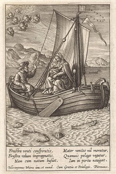 Flight to Egypt by boat, Antonie Wierix (III), Hieronymus Wierix, Piermans, 1606