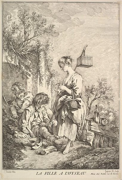 Girl Bird mid late 18th century Etching engraving