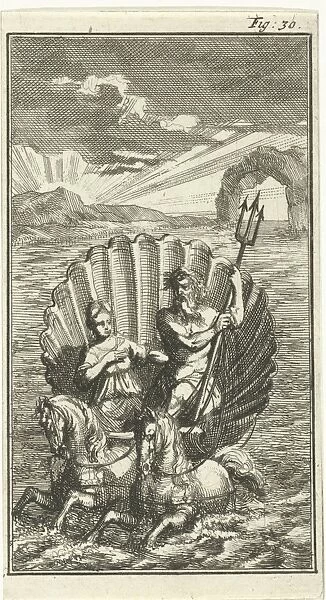 Neptune and Amphitrite on a shell pulled by seahorses, Jan Luyken, Barent Beeck, 1691