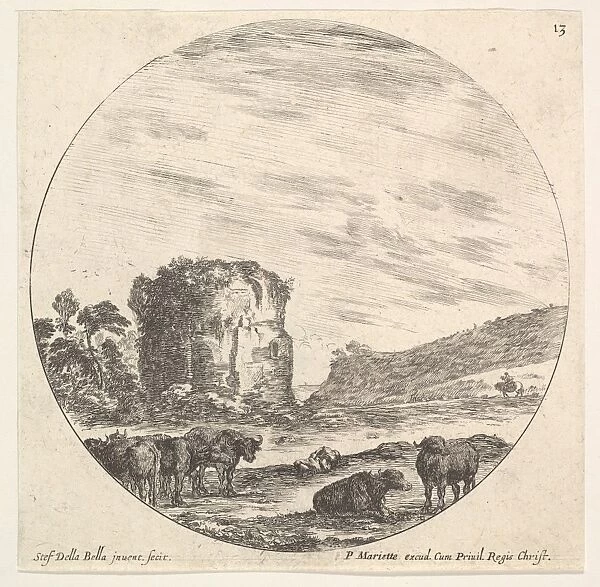 Plate 13 ruins ancient temple background herd