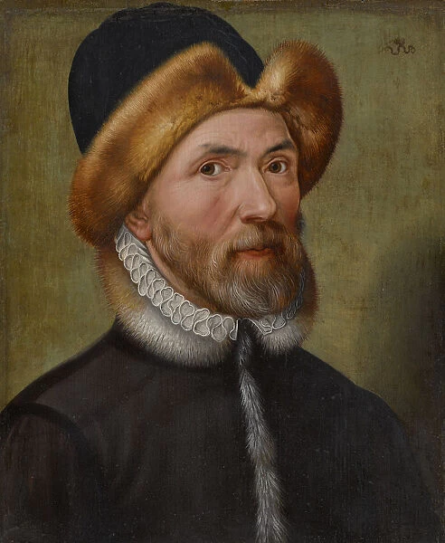 Portrait gentleman fur cap c. 1580 oil oak 25 x 21. 7 cm